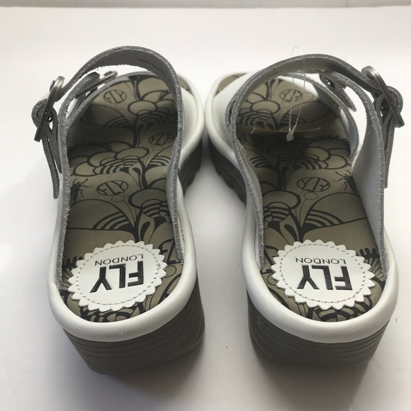 Fly London Etan White Leather Slides Wedge Heel Sandals - Picture 4 of 15